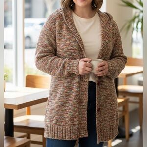Lane Bryant Wool Blend Multicolor Knit Hooded Cardigan Sweater | Size 14/16